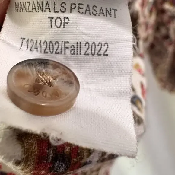 Toad & Co Manzana Peasant Top XS Ivory Red Floral Henley Long Sleeve Boho Hippie - Picture 8 of 11